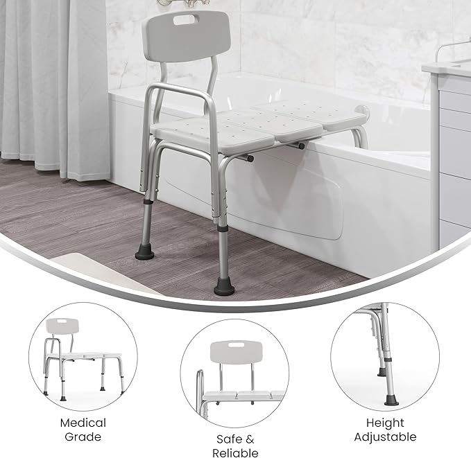 Flash Furniture HERCULES Series 300 Lb. Capacity Adjustable White Bath & Shower