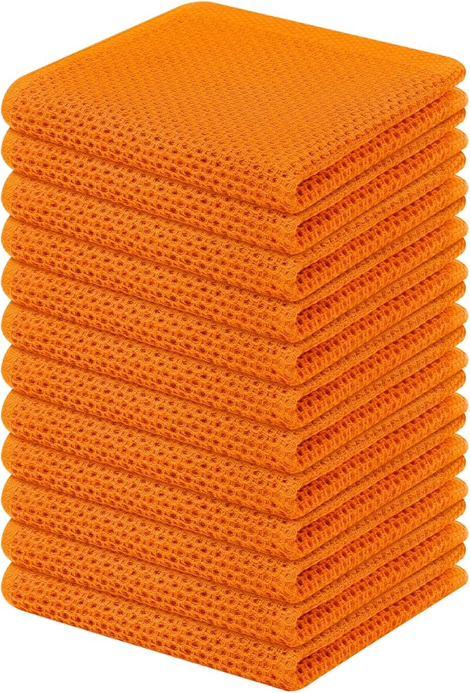 Kitinjoy 100% Cotton Kitchen Dish Cloths, 12 Pack Waffle Weave Ultra Soft
