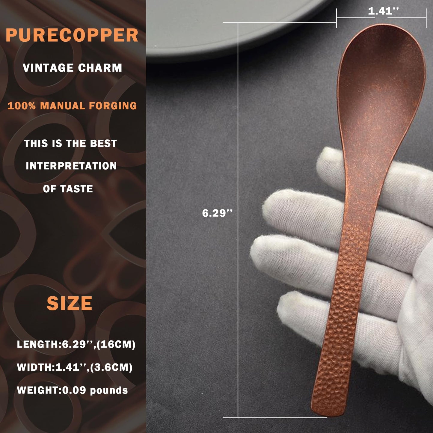 Purecopper-Retro Copper Tableware, Japanese Handmade Hammered Texture Copper Spoon, Suitable for Home and Restaurant - Dessert spoon、Coffee spoon、Teaspoon（1PC)