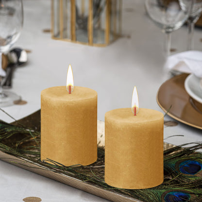 BOLSIUS 4 Pack Yellow Rustic Pillar Candles - 2.75 X 3.25 Inches - Premium European Quality - Includes Natural Plant-Based Wax - Unscented Dripless Smokeless 35 Hour Party and Wedding Candles