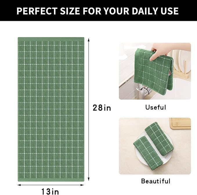 Homaxy 100% Cotton Terry Kitchen Towels, Checkered Designed, Soft and Super