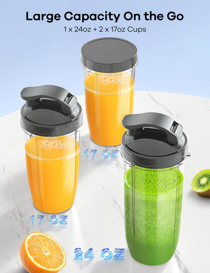 Ganiza Blender for Smoothies, 14Pcs Personal Blender for Shake and Smoothies for Kitchen with 3 Portable Cups (1x24oz & 2X17oz), Single Serve Smoothie Maker, Nutritious Recipe