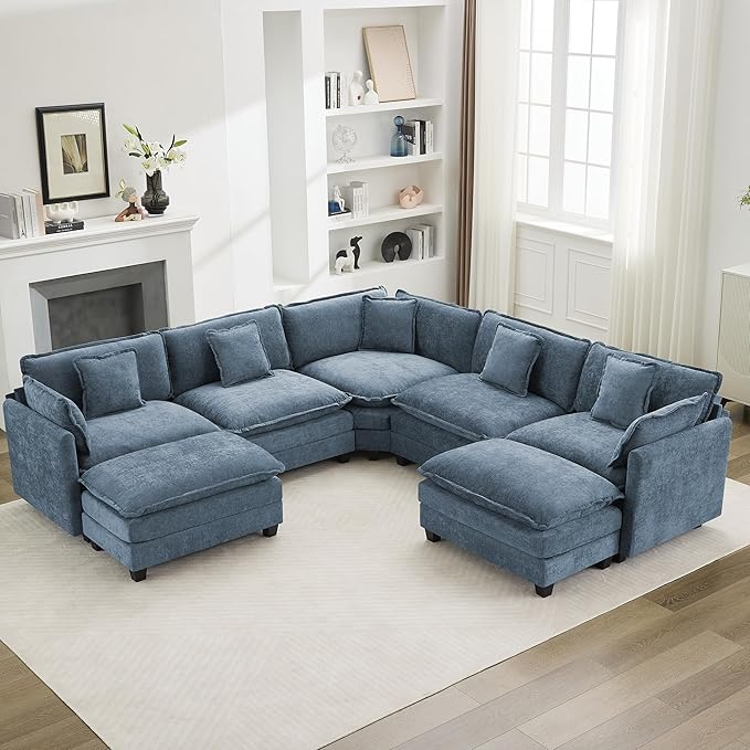 113'' V Shaped Cloud Sectional Sofa, Oversized Deep Seat Couches