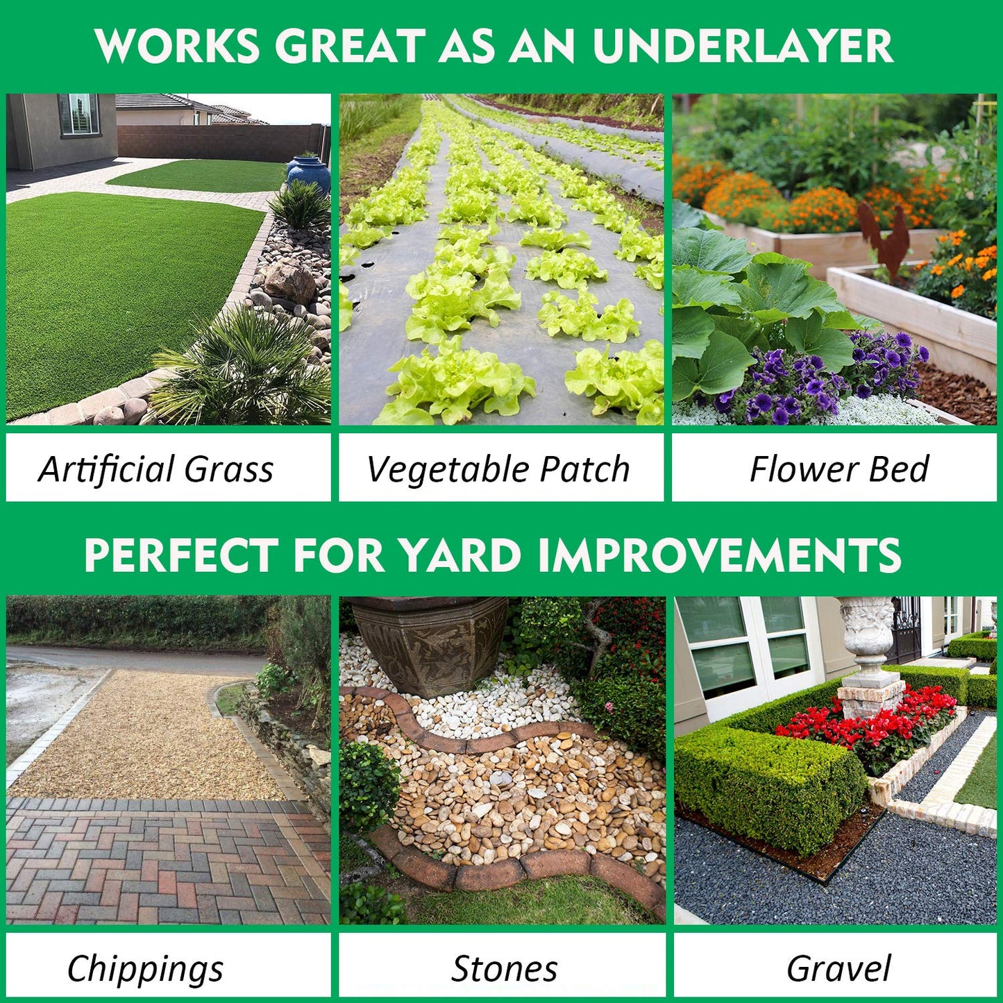 Kdgarden Premium 5oz Pro Weed Barrier Landscape Fabric Ground Cover Heavy Duty Commercial Anti-Weed Gardening Mat, 6ft x 300ft, Black
