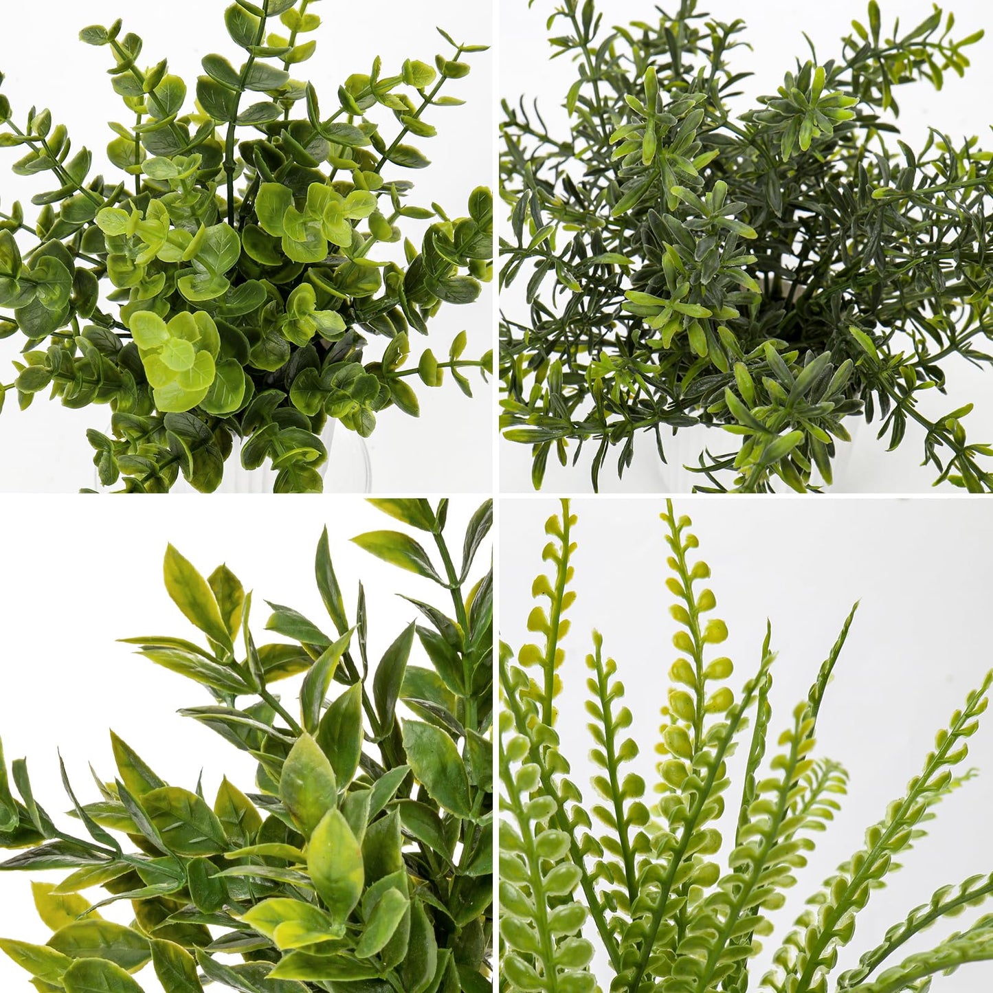 Hollyone 4 Pack Artificial Potted Plants Eucalyptus Rosemary Boston Fern ZZ Plant Fake Plant in Black Pot Small Faux Plant Greenery Aesthetic Indoor Home Decor Bathroom Bedroom Table Shelf Office