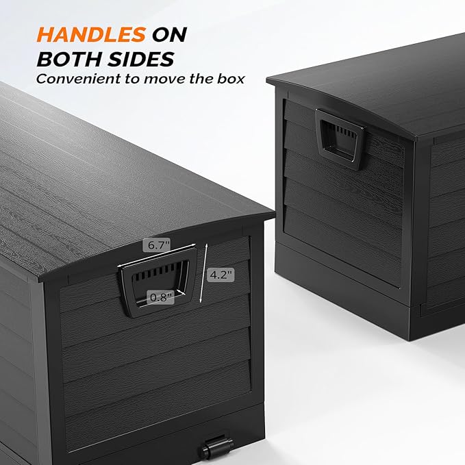 VINGLI 75 Gallon Collapsible Outdoor Storage Box, Simple-to-assemble Plastic Storage Containers with Lid, Patio Deck Box Furniture for Garden, Pool, Balcony, Yard (Full Black)