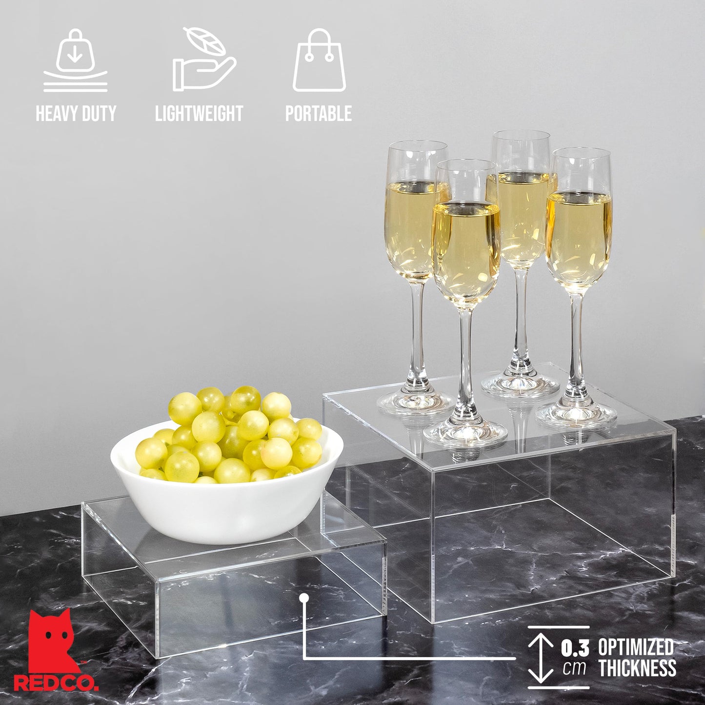 Red Co. Set of 3 Crystal Clear Acrylic Cube Display Nesting Risers with Hollow Bottoms, Transparent