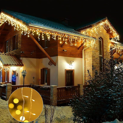 32.8ft 400 LED Icicle String Lights, 8 Modes Waterproof Icicle Christmas Lights Outdoor with Memory Function, Curtain Fairy Lights Hanging Decor for Home, Party, Christmas & Halloween (Warm White)