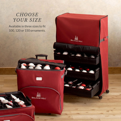 Balsam Hill Deluxe Rolling Ornament Chest - 120pc Christmas Decoration Storage with Dividers & Trays