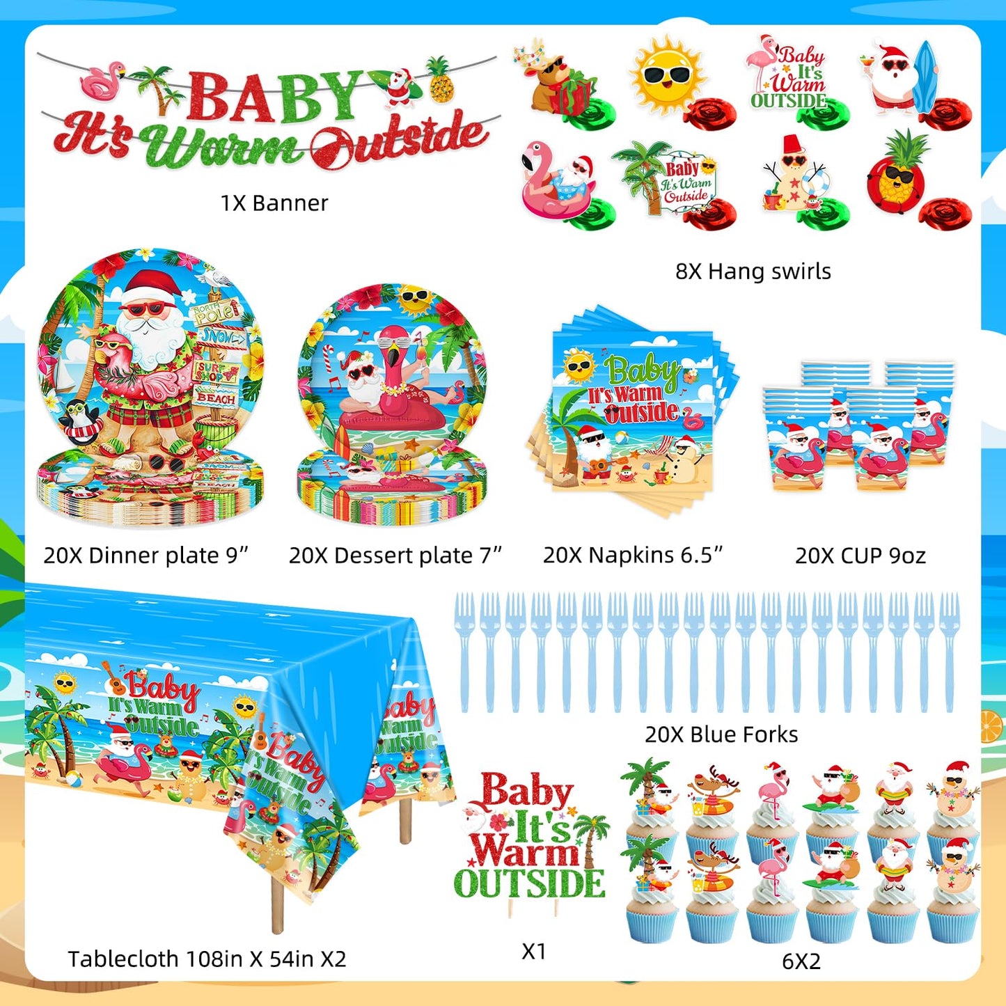 July Summer Christmas Decorations Hawaiian Christmas Party Tableware Set