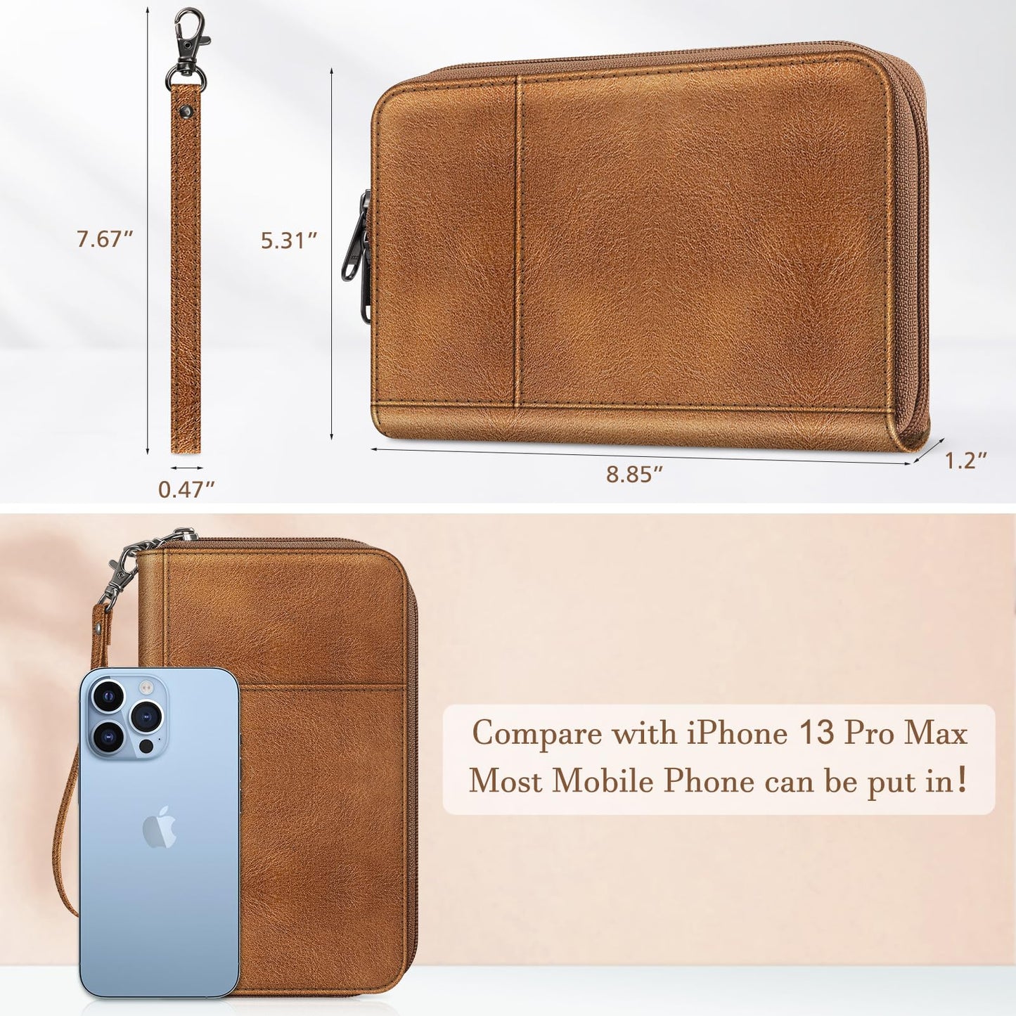 Fintie Passport Holder Travel Wallet for Family, RFID Blocking Travel Document Organizer Clutch Bag for Passports, Business Cards, Credit Cards, Boarding Passes, Brown