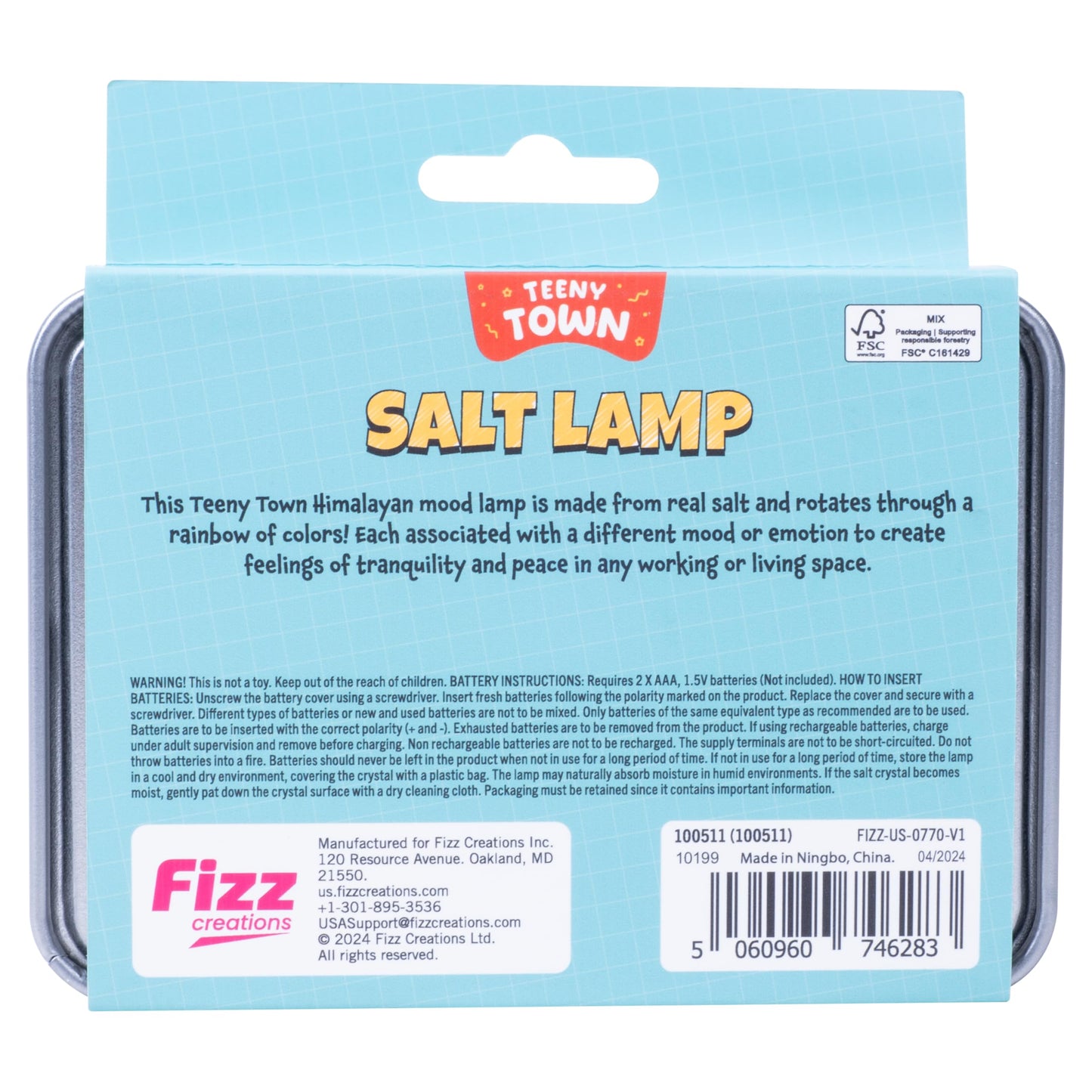 Fizz Creations Teeny Town Miniature Himalayan Salt Lamp – Battery-Operated LED Mood Light with Carry Case – Ideal for Desktops, Coffee Tables, and Small Spaces – Natural Orange Glow