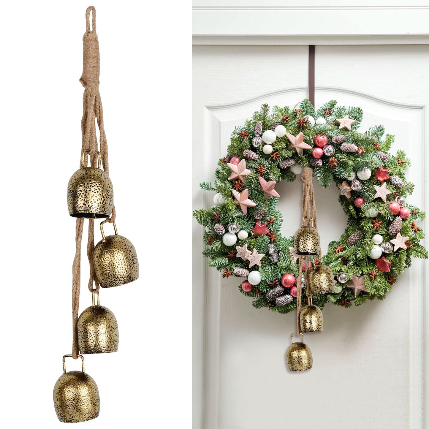 Handmade Chimes Handheld Cow Bell Christmas Decorations for Christmas Tree Garland Doors for Women Mom Gifts Gold Bells Ornaments Decorations