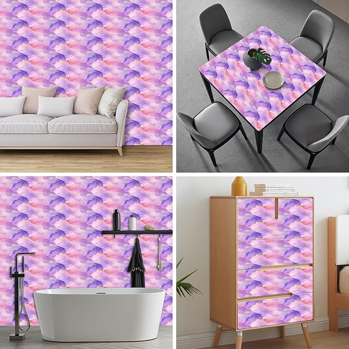 HOMETITUTE Pastel Watercolor Wallpaper Peel and Stick Purple Pink Gradient
