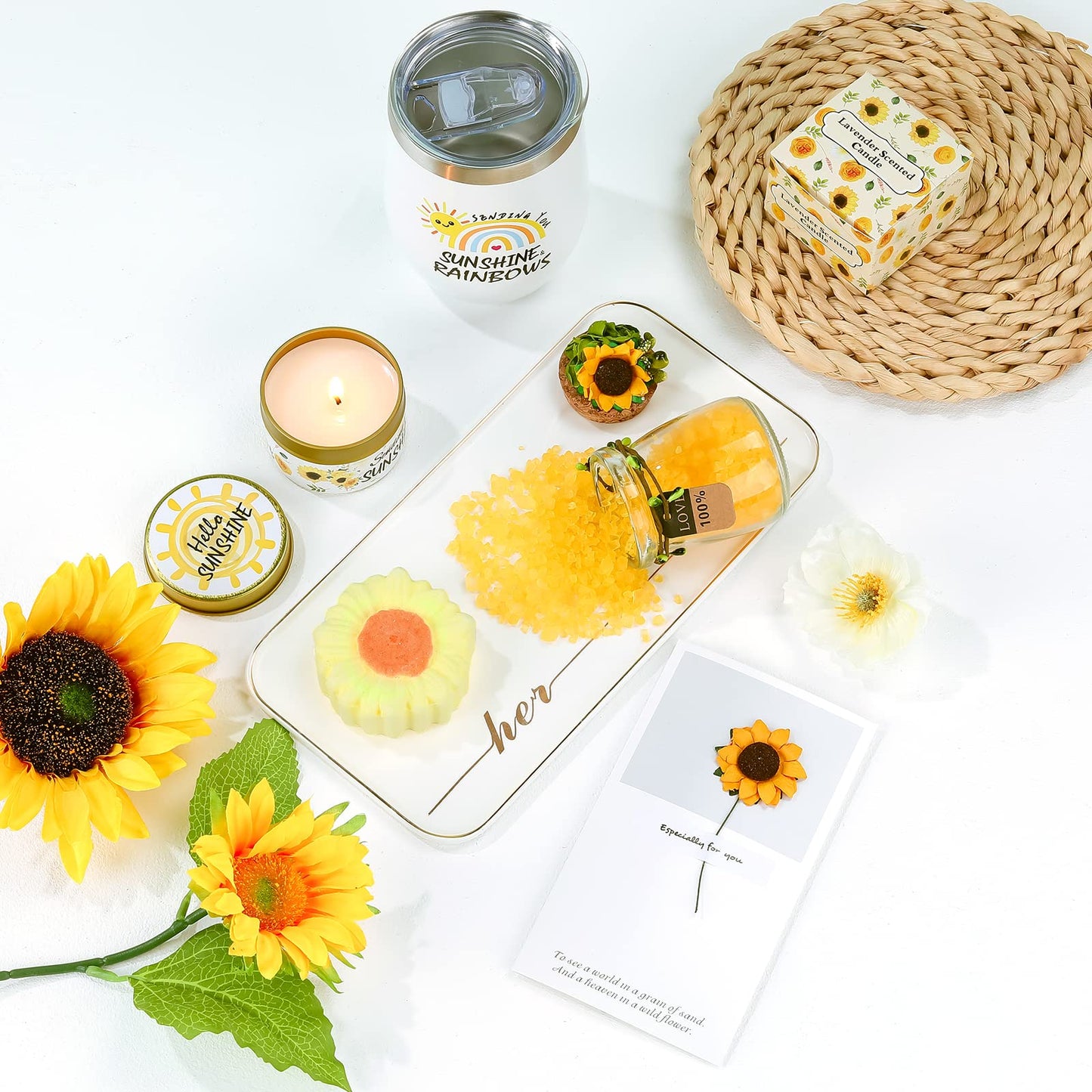 Sending Sunshine Christmas Gift for Women, Sunflower Christmas Gift Set for Mom, Care Package, Birthday Gifts Box,Thinking of You Gifts for Women, Friend, Sister, Mom with Inspirational Blanket