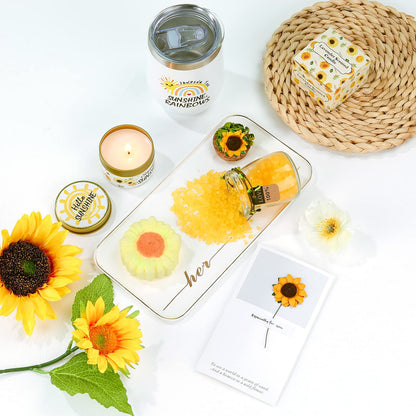 Sending Sunshine Christmas Gift for Women, Sunflower Christmas Gift Set for Mom, Care Package, Birthday Gifts Box,Thinking of You Gifts for Women, Friend, Sister, Mom with Inspirational Blanket