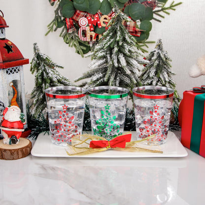 supernal 100pcs Christmas Plastic Cups,10oz Disposable Party Cups,Red and Green Plastic Tumblers with Christmas Tree Design,Party Cup Disposable for Xmas Party, Christmas Eve
