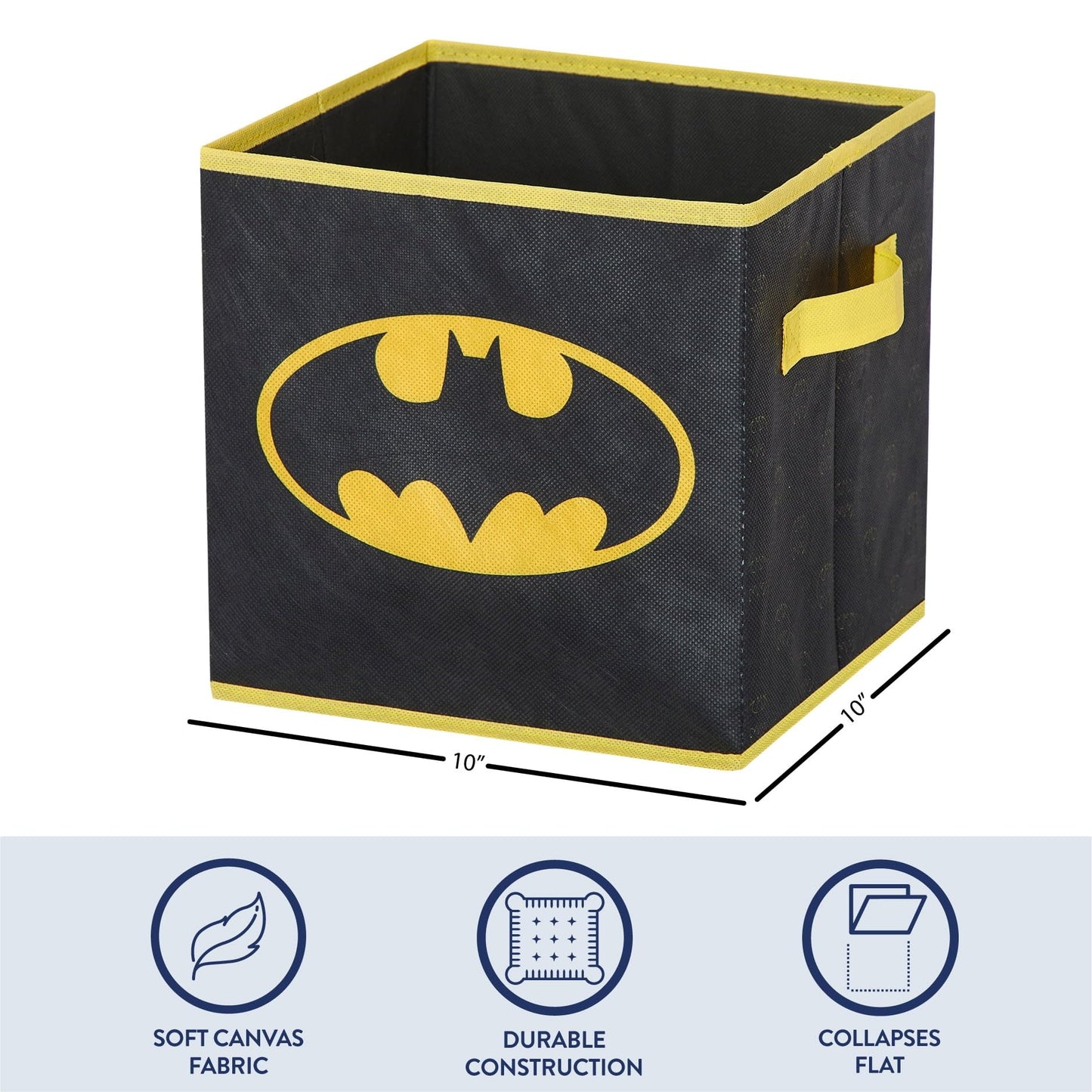 Batman Kids Storage Cubes, 2 Pack Foldable Fabric Bins with Handles, Collapsible Organizer Boxes for Bedroom, Playroom & Nursery, Durable Kids Storage Solution