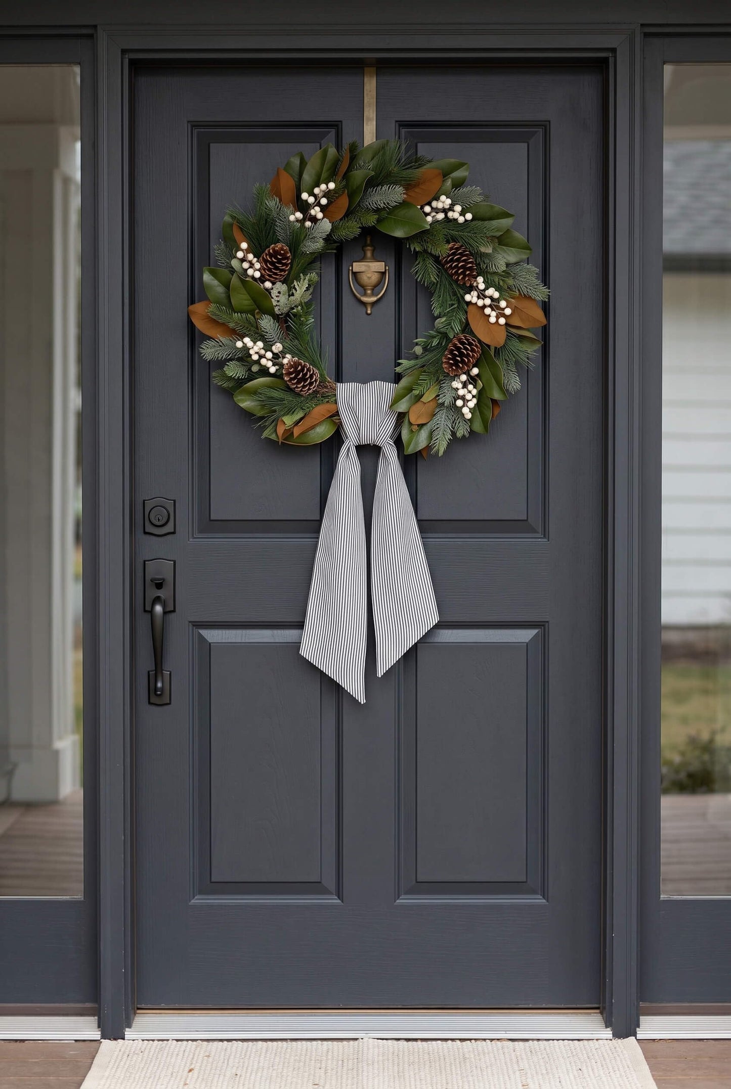 Kutyndrix Black and White Striped Wreath Sash 2 Pack for Front Door, 5.12" x 54.33" Each Modern Farmhouse Door Ribbon Decorations Set