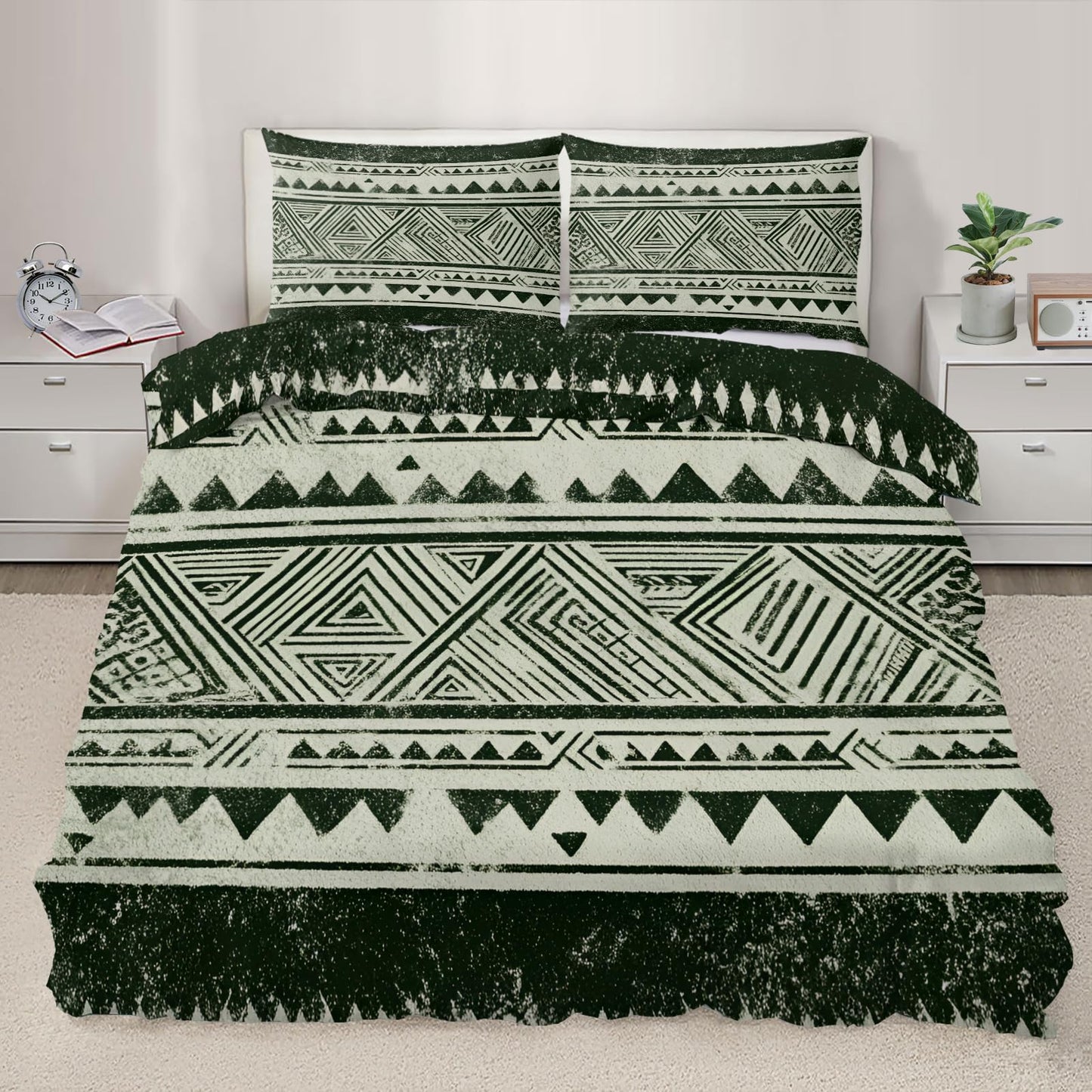 ZAOMIR Boho Aztec Duvet Cover Queen Size, Bohemian Exotic Southwestern Bedding Set 3 Piece, Geometric Striped Patterned Comforter Cover with Zipper Soft Microfiber, 2 Pillowcases