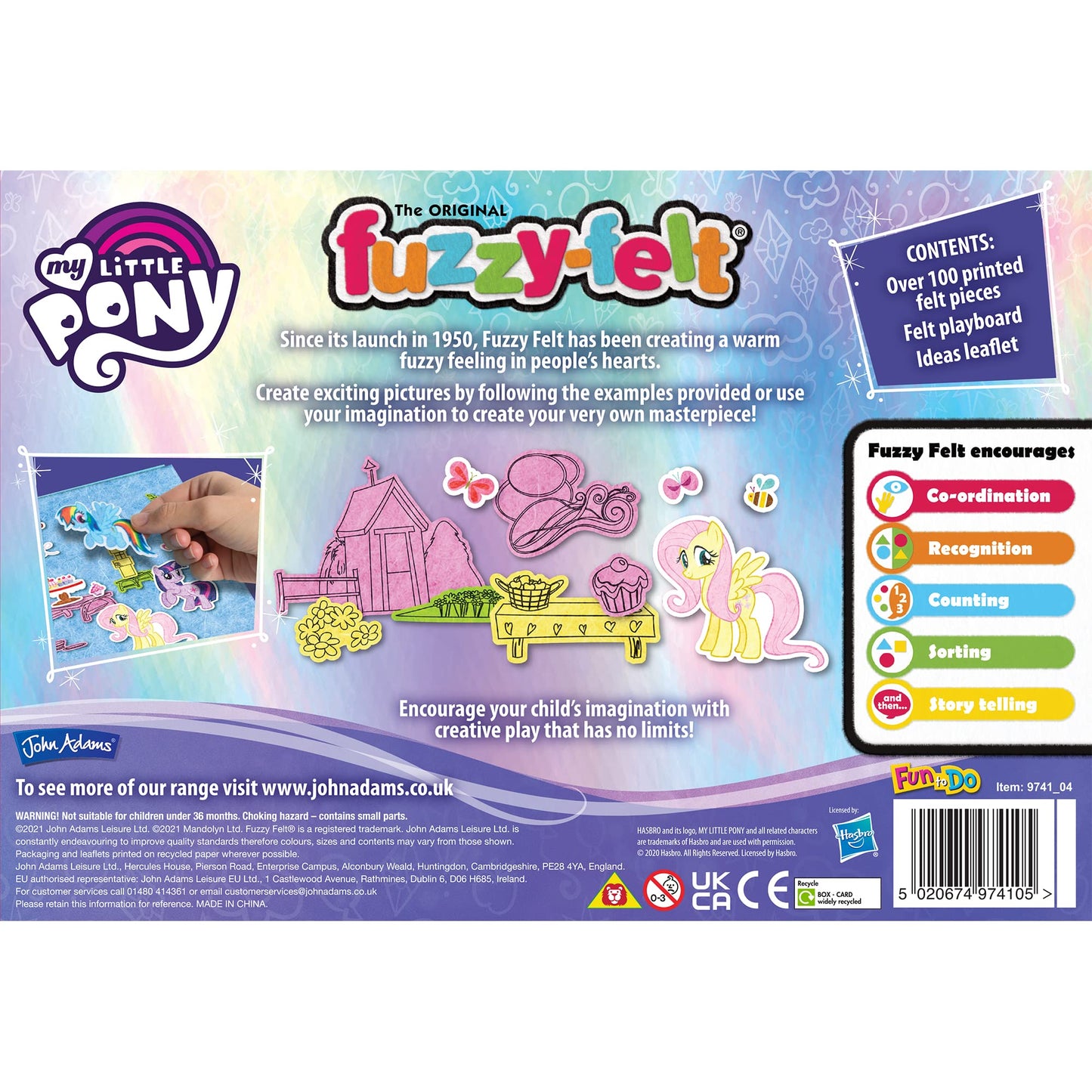 John Adams | Fuzzy-Felt - My Little Pony Activity Set: Mix and match felt pieces to create your very own pictures| Preschool toy| Ages 3+