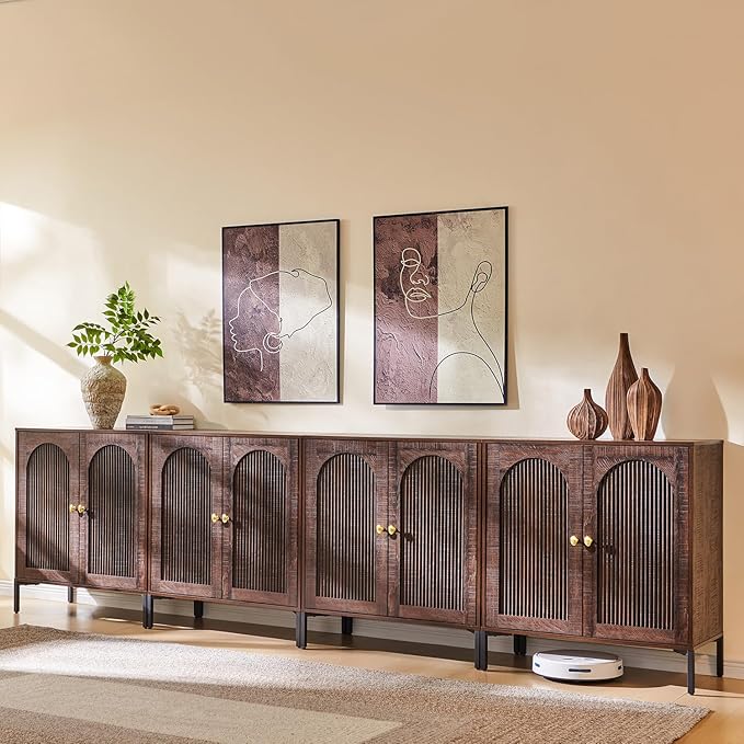 IFBUY Modern Sideboard Buffet Cabinet, 123.5" W Fluted Arched Buffet Cabinet