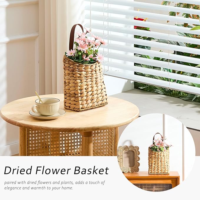 Wall Hanging Pocket Basket Portable Water Hyacinth Storage Basket Decorative