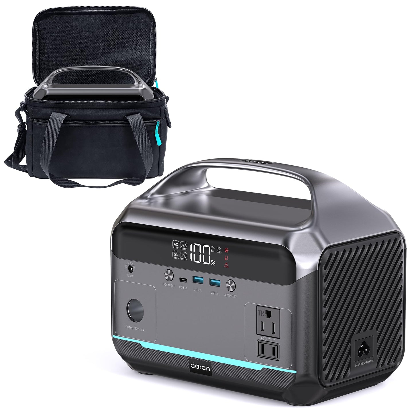 DARAN Portable Power Station 350W (600W Surge), Solar Generator 288Wh LiFePO4 Battery Backup with AC Outlets, 7-Port Design Power Bank for Camping, Hurricane Emergency RV
