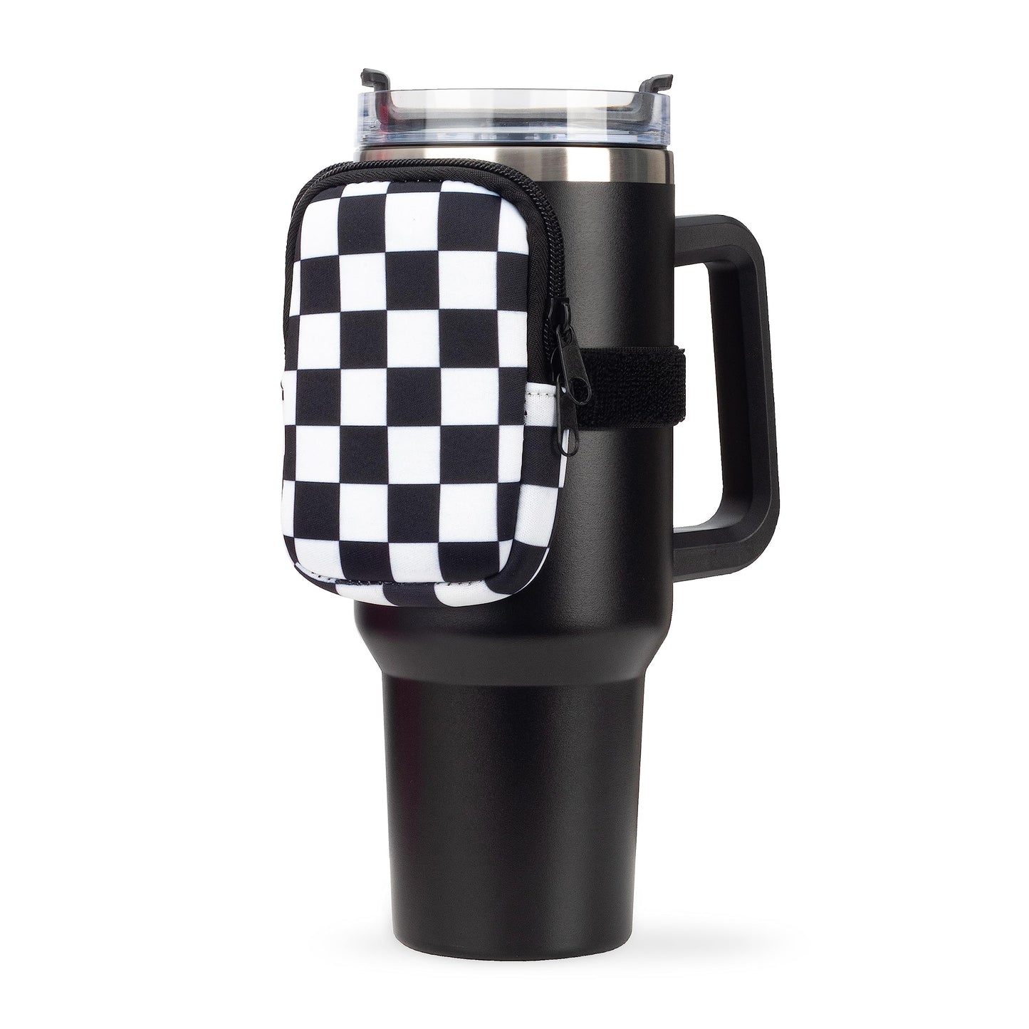 Water Cup Bottle Pouch Accessory | Compatible with Stanley Tumbler| Great for Workouts, Gym, Running, Walking, Sports| Keeps Cards, Keys, and Earphones Safe| Fun and Cute Designs (Checkered)
