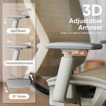 ELABEST Mesh Office Chair,Ergonomic Computer Desk Chair,Sturdy Task Chair- Adjustable Lumbar Support & Armrests,Tilt Function,Comfort Wide Seat,Swivel Home Office Chair (Beige)