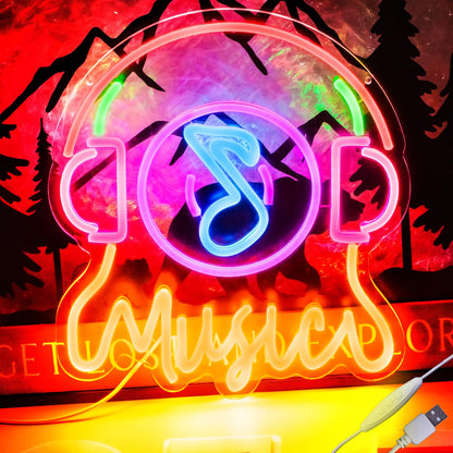 Live Music Neon Sign Earpoda Neon Sign for Wall Decor, Neon Wave Sign LED Light Sign, LED Signs for Bedroom Wall, Neon Lights Signs for Man Cave Bedroom, Wedding, Living Room, Party, Bar, USB Powered with Dimmer (12.6* 14.3in)