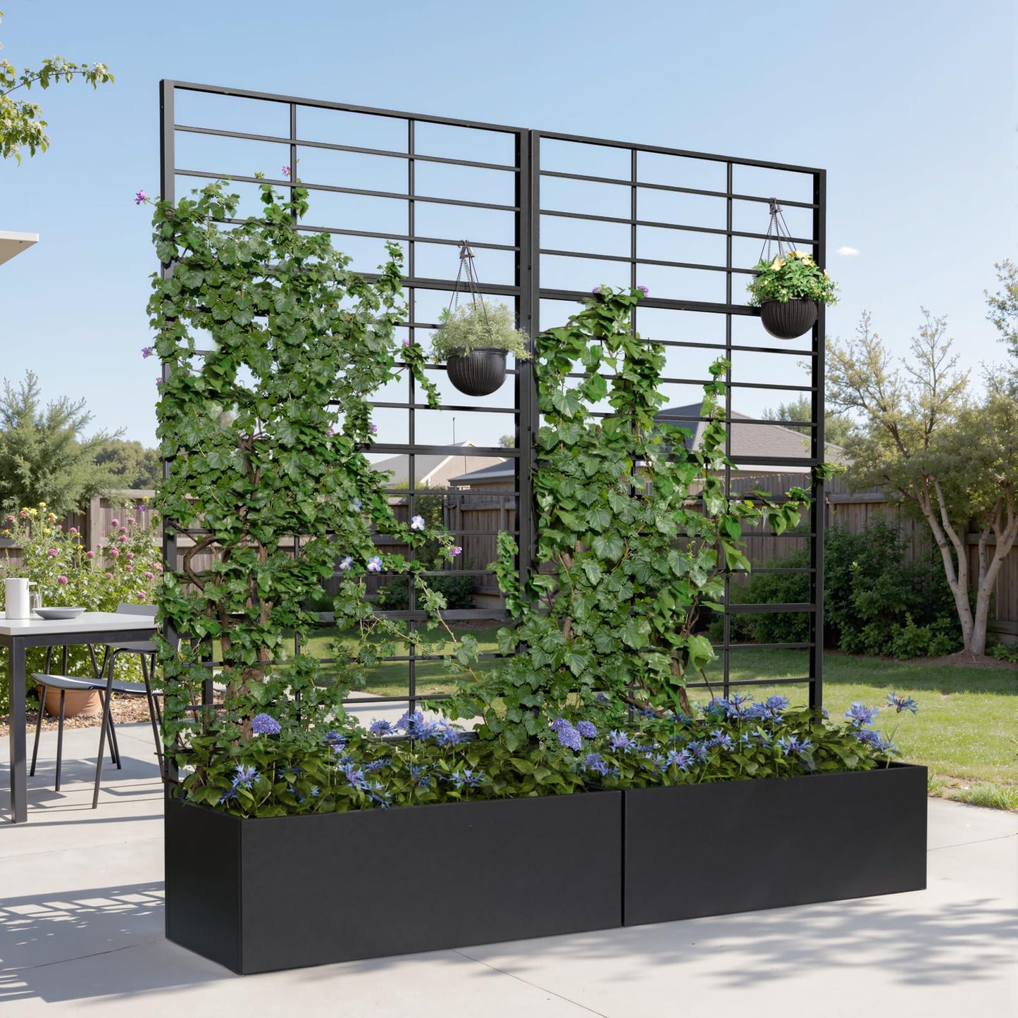 Trygoal Metal Planter Box with Trellis, 35" Lx15.7 Wx70.8 H Metal Raised Garden Bed with Trellis and Drainage Holes, Outdoor Standing Flower Bed for Climbing Plants,Vegetables,Vines, 2PCS