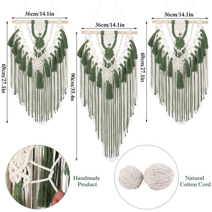 Fiwochic Large Boho Macrame Wall Hanging Wall Decor Bohemian Woven Handmade Tapestry with Tassel Artwork for Decorating Bedroom Living Room Apartment Nursery, 43 x 35 Inches(Green)