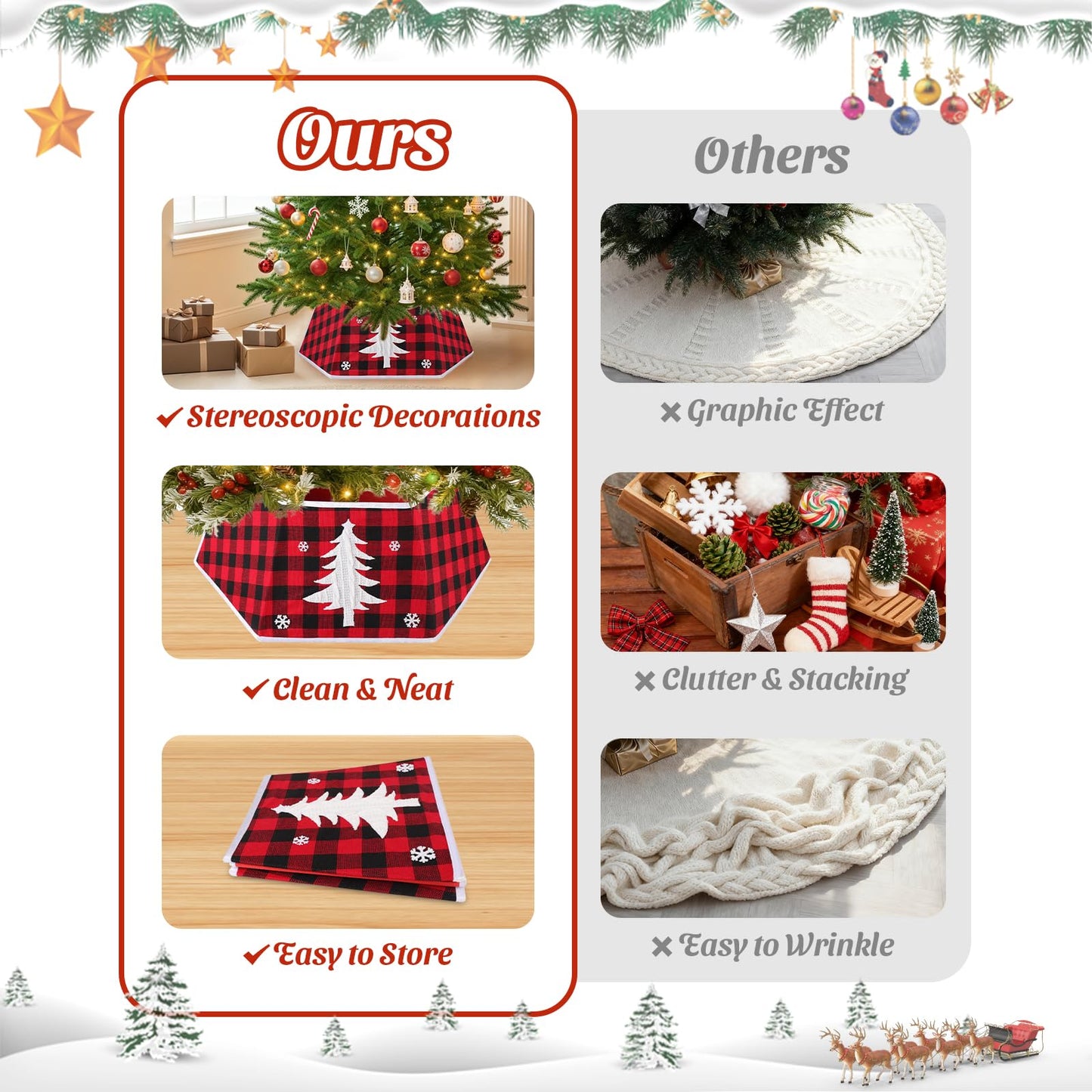 EverMerry Christmas Tree Collar, 26’’ Christmas Tree Skirt Decorations Stand, Foldable Willow Skirt Ring for Artificial Trees Decor Base Cover & Holiday Decor & Party (Red & Black Plaid)