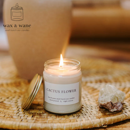 Wax & Wane Cactus Flower Modern 8oz Handmade Candle For Men and Women - Long Burning 40+ Hours Candles For Home, Bedroom, and Bathroom - 100% Natural Soy Candles Made in the USA