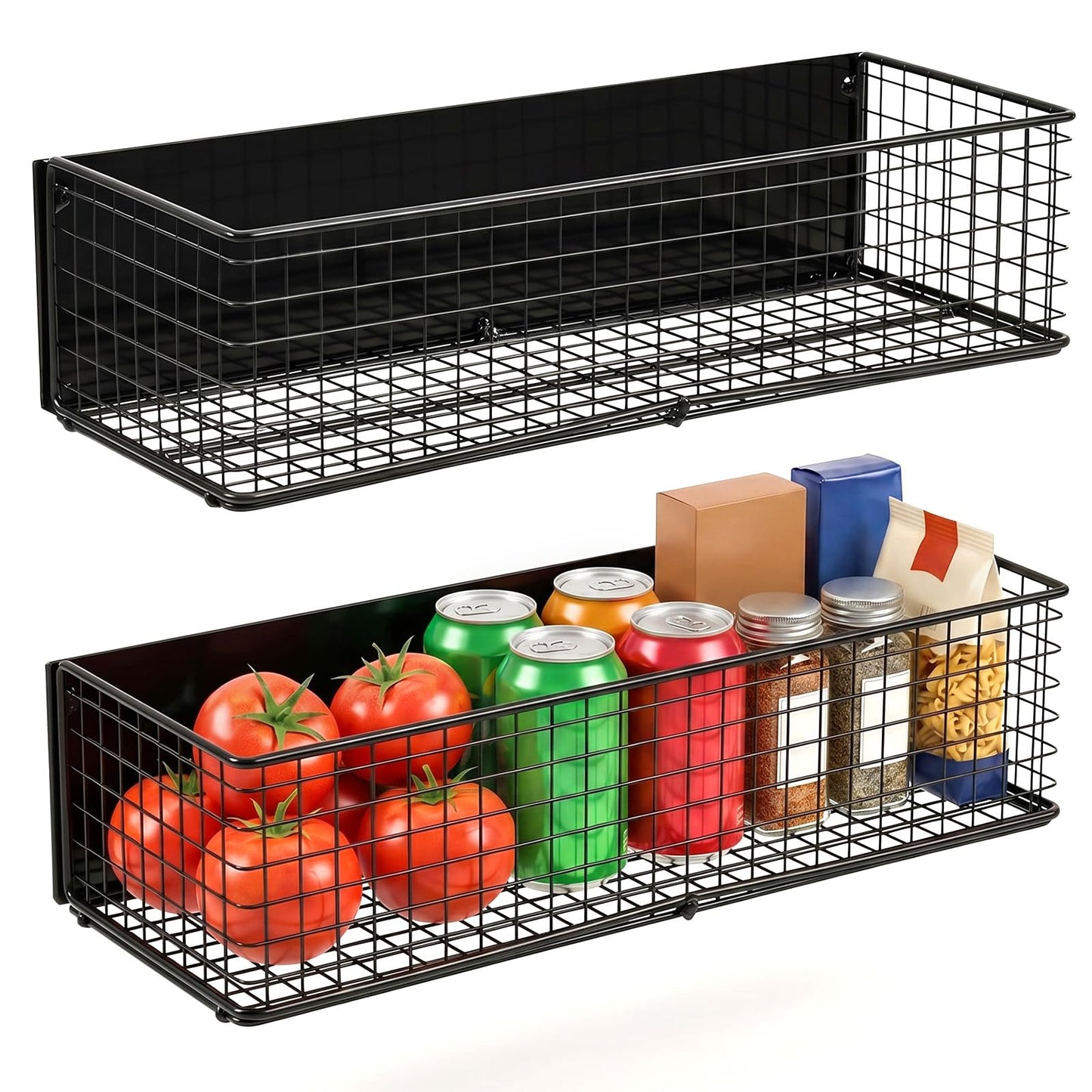 kuyeyzu 2 Pack Magnetic Basket Organizer Holder for Fridge Magnetic Shelf Spice Rack for Whiteboard, Garage, Kitchen, Workshop Black