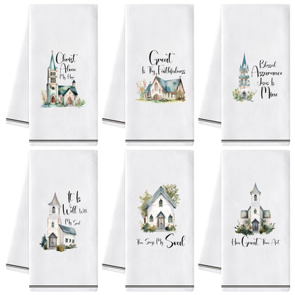 GROBRO7 Church Hymn Hand Towels - 6Pcs Christian Religious Kitchen Dishcloths Set Soft Polyester Towel Bathroom Home Dining Table Decorative Tea Party Favors Housewarming Gift for Hostess Men Women