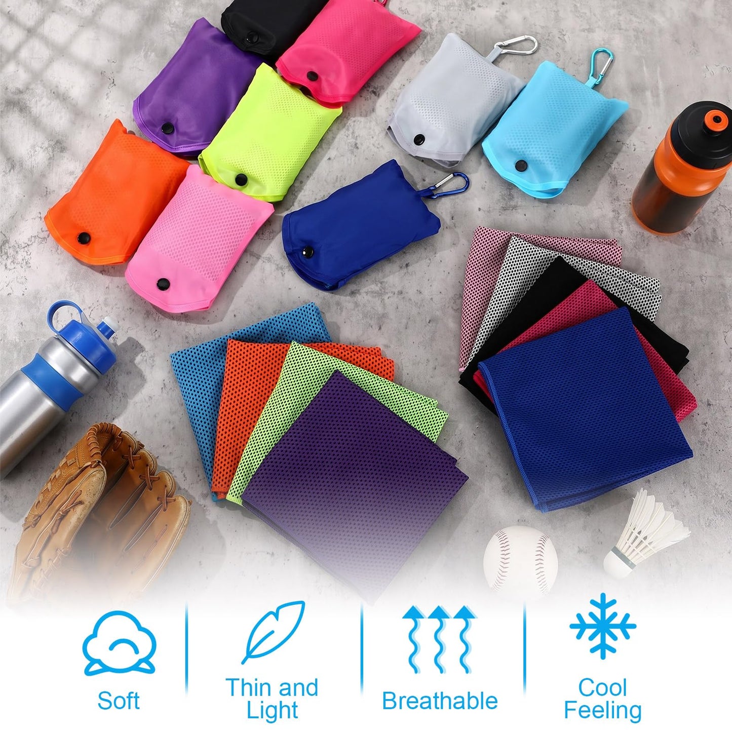 Peryiter 20 Pack Cooling Towels with Rectangle EVA Carry Cases Cooling Towels Bulk for Neck and Face Hot Weather Ice Towel Quick Drying Sweat for Sport Yoga Gym Running Fitness 9 Color 35 x 12 Inch