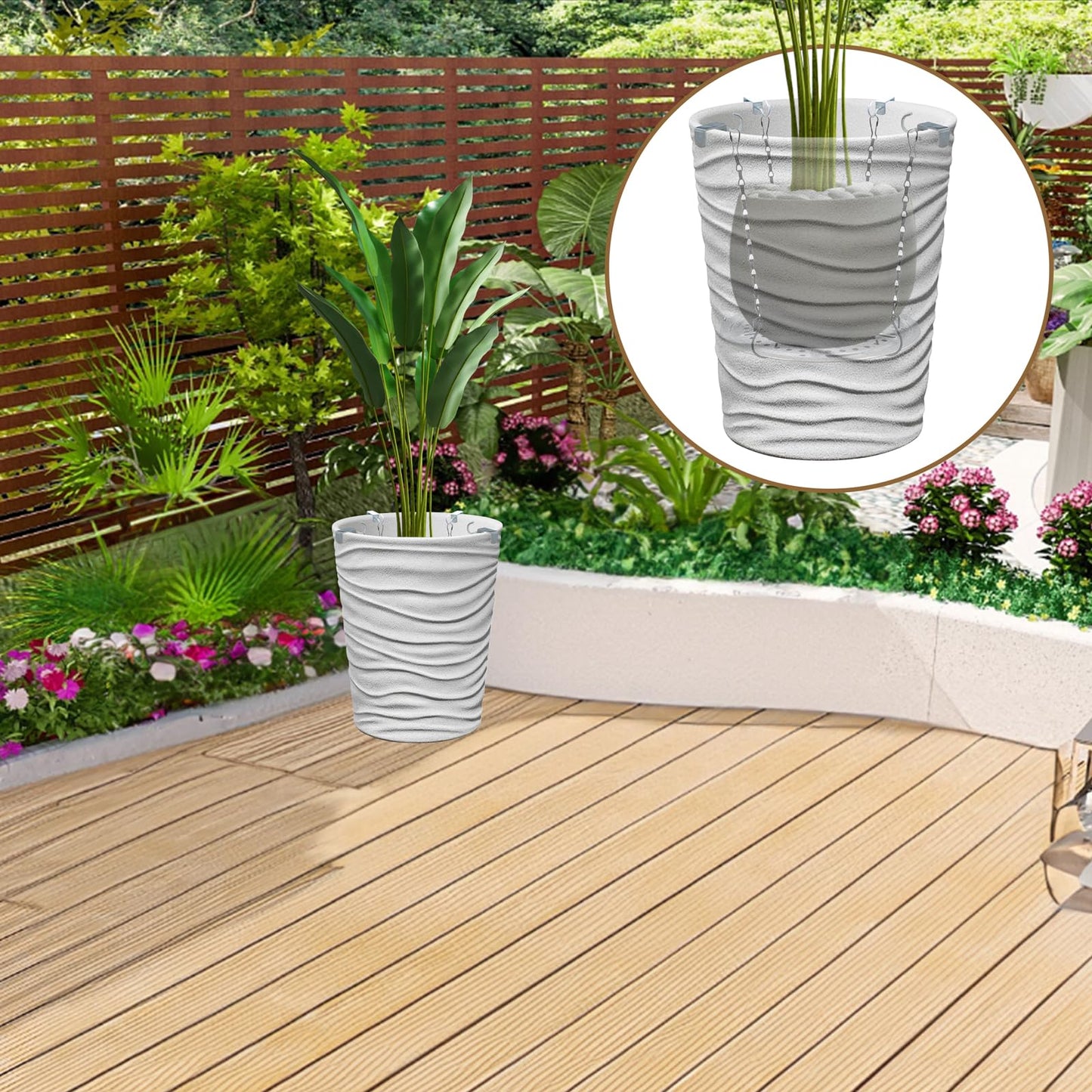 SnowTing 2 Sets Adjustable Planter Inserts for Large Pots, 9 Inch Stainless Steel Plant Pot Insert, Chain Planter Filler Elevate Plants to Reduce Soil Usage for Large and Tall Flower Pots