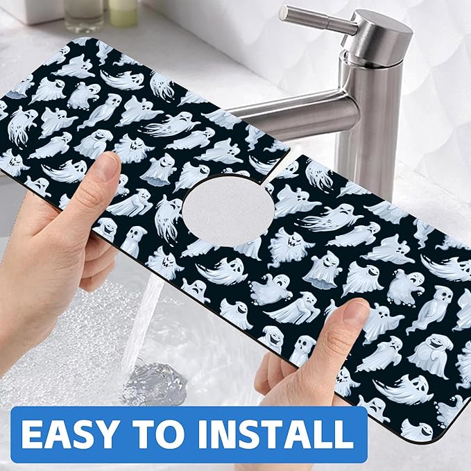 Halloween Ghost Kitchen Sink Splash Guard Mat Absorbent Fast Drying Mat Faucet