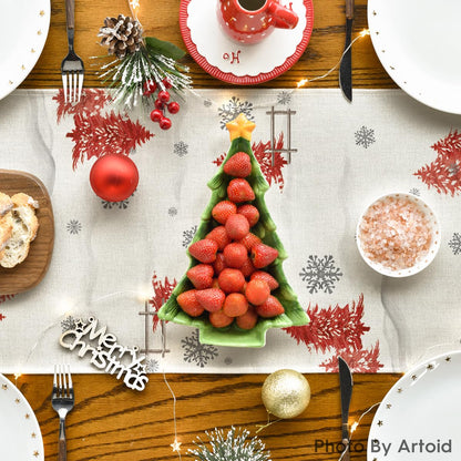 Artoid Mode Xmas Trees Let It Snow Red Snowman Christmas Table Runner, Seasonal Winter Holiday Kitchen Dining Table Decoration for Home Party Decor 13x72 Inch