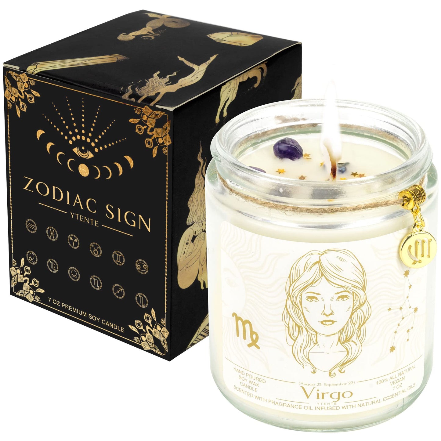 YTENTE Virgo Zodiac Sign Candles Gift, Zodiac Crystals Candle Jar,Astrology Lavender Scented Soy Stones Candles Best Friends Gifts for Women Men Sister Brother Funny Birthday Gift…