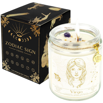 YTENTE Virgo Zodiac Sign Candles Gift, Zodiac Crystals Candle Jar,Astrology Lavender Scented Soy Stones Candles Best Friends Gifts for Women Men Sister Brother Funny Birthday Gift…