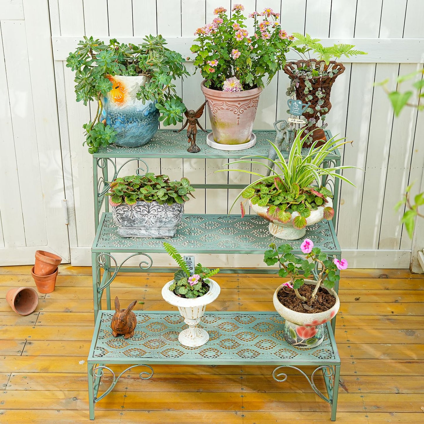 Sungmor Metal Plant Stand - 3 Tier Foldable Ladder Planters Display Shelf - Multiple Plants Flower Pots Vases Storage Organizer - Indoor Outdoor Multi Tiered Plant Rack for Garden Balcony Yard
