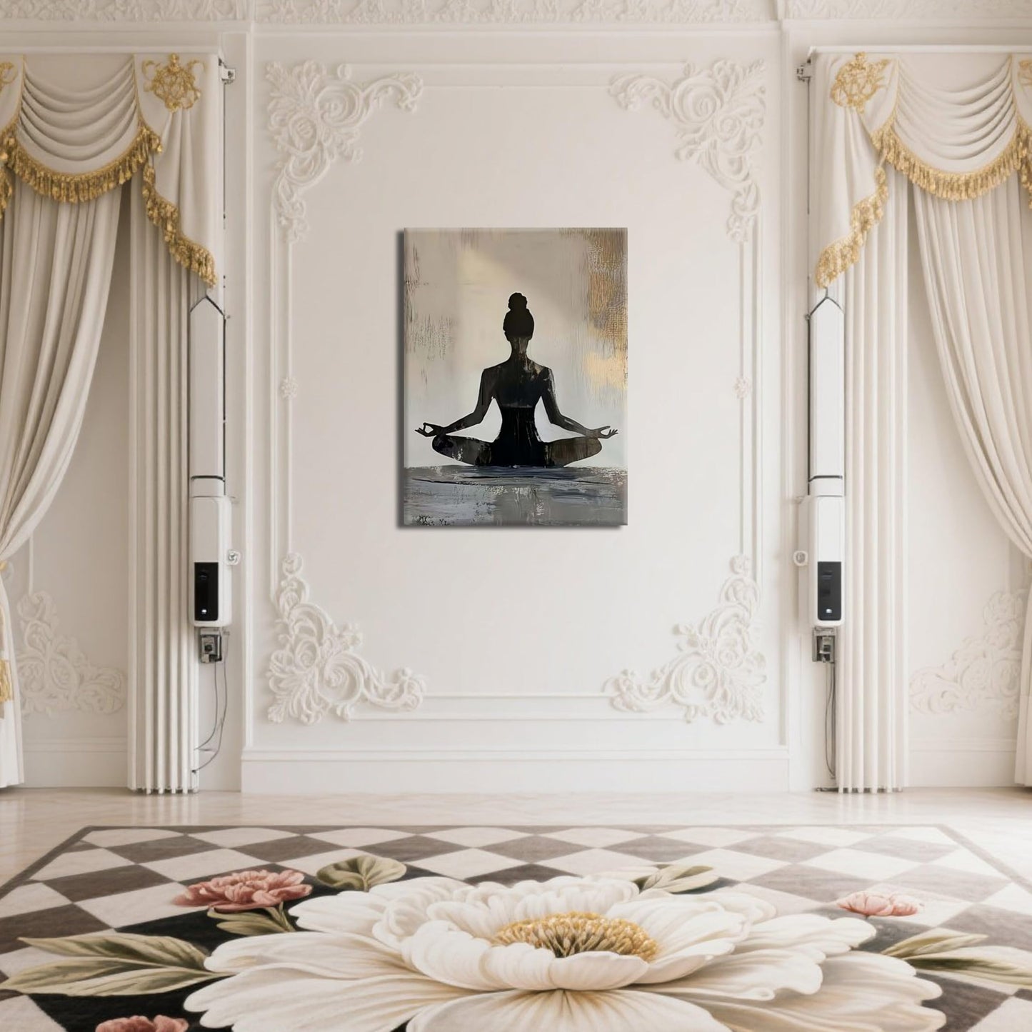 Framed Yoga Meditation Canvas Wall Art Minimalist Zen Silhouette Print Spiritua Mindfulness Painting Poster for Living Room Bedroom Yoga Studio Meditation Room Décor12x16 Inches