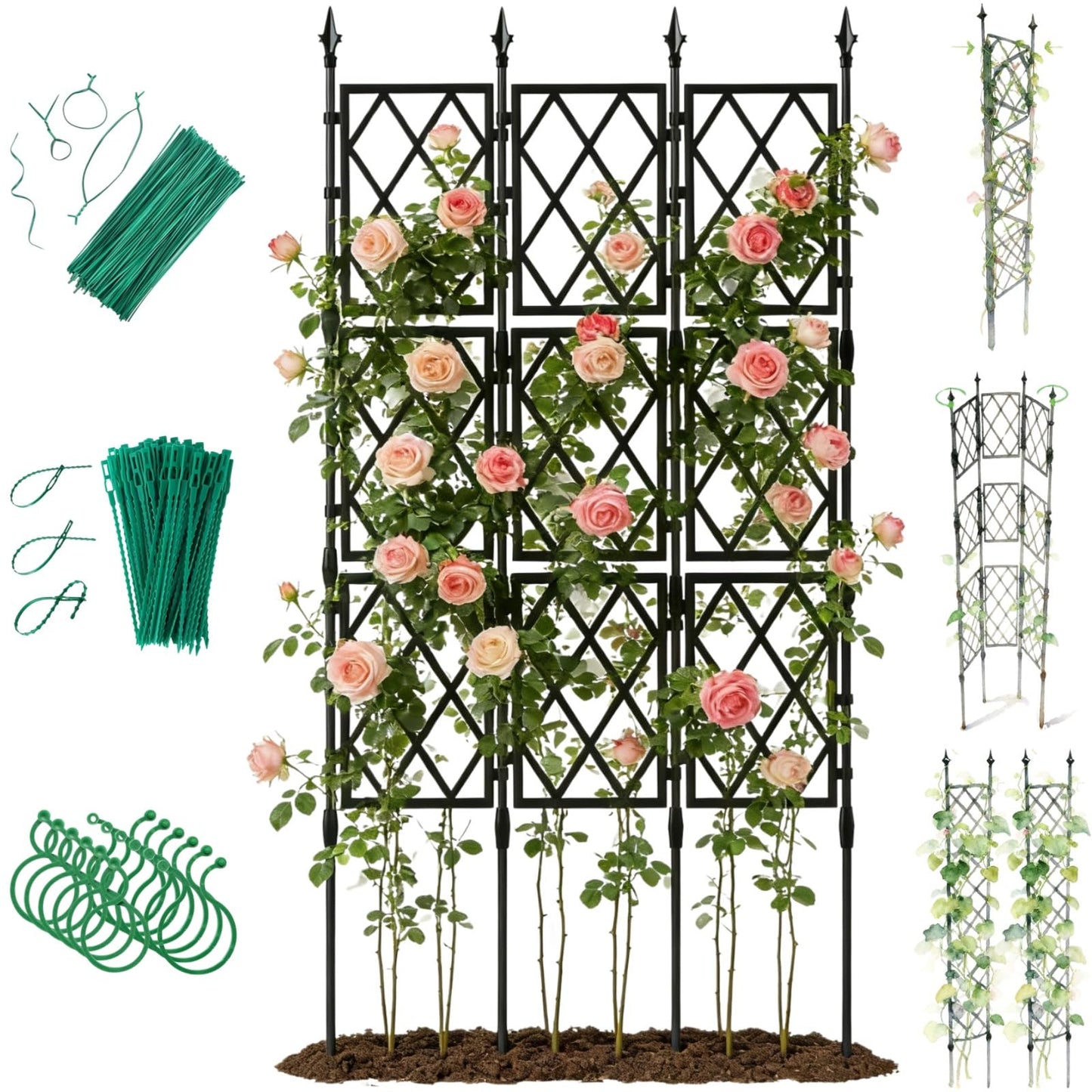 Jesosia Garden Trellis for Climbing Plants Outdoor - 65" PE-Coated Metal Pipes & Plastic Grids Rose Wall Trellis Frame - Sturdy Privacy Screen Plant Support Fence for Flowers Vines Vegetables