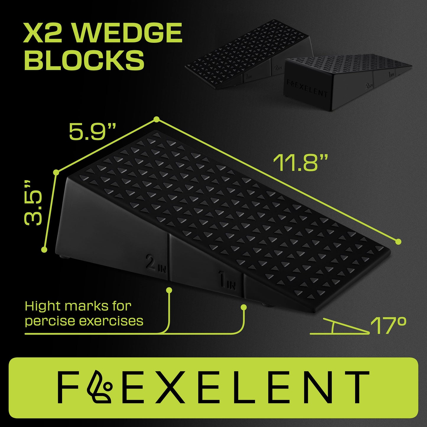 Squat Wedge Block Pair - Non Slip Squat Wedges & Ramp for Exercise, Home Gym, Weight Lifting & Yoga - Calf Stretcher Slant Board to Elevate Heels, Improve Ankle Mobility, Backpack Included for Storage
