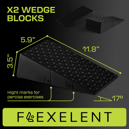Squat Wedge Block Pair - Non Slip Squat Wedges & Ramp for Exercise, Home Gym, Weight Lifting & Yoga - Calf Stretcher Slant Board to Elevate Heels, Improve Ankle Mobility, Backpack Included for Storage