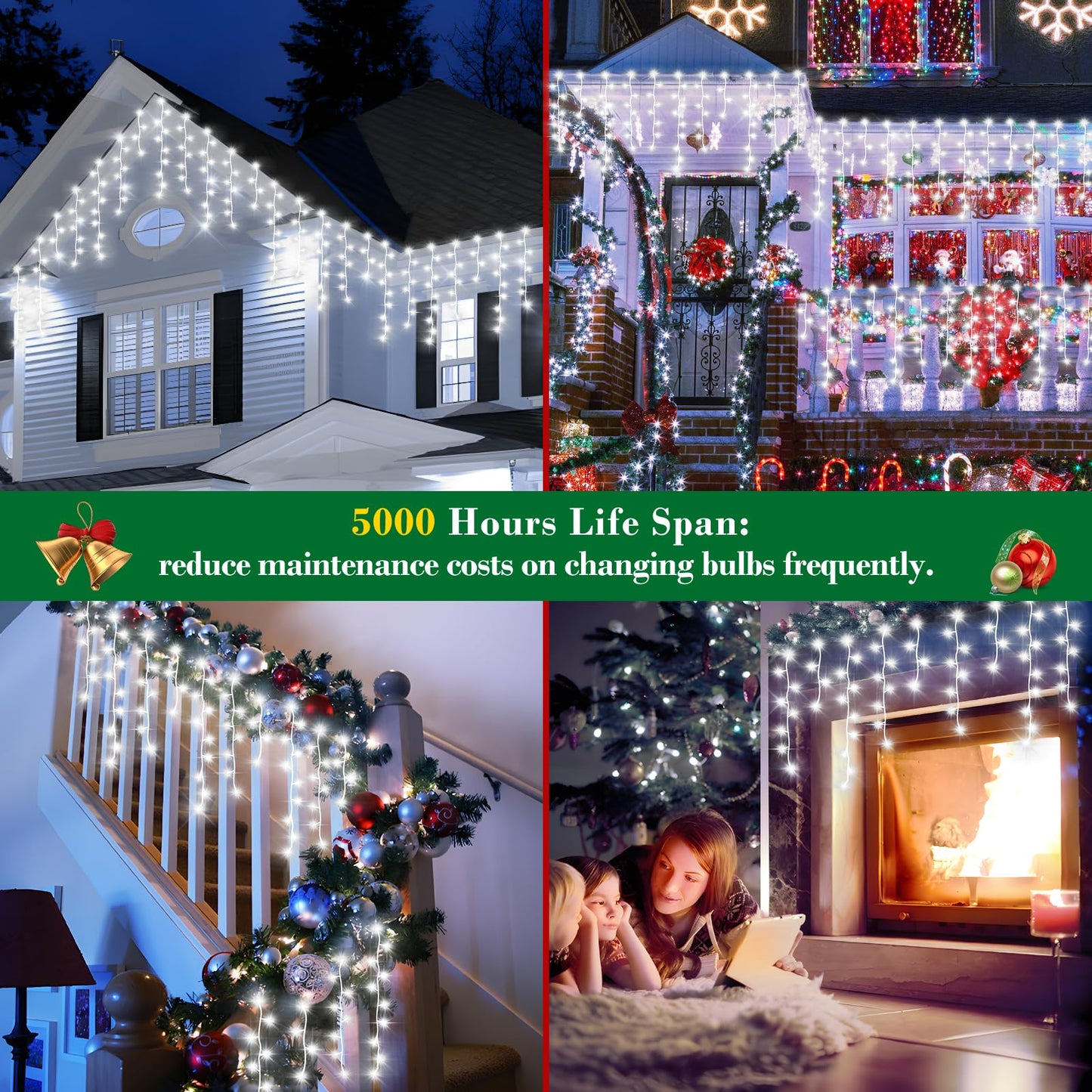 XURISEN 66ft Christmas Lights Decorations Outdoor, 640 LED 8 Modes Curtain Fairy Lights with 120 Drops,Plug in Waterproof Timer Memory Function for Christmas Holiday Wedding Party Decor(Cool White)