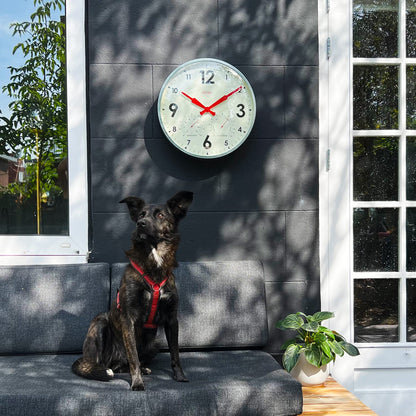 Cloudnola Indoor Outdoor Waterproof Metal Wall Clock with Thermometer and Hygrometer, Gray Zinc, 18 inch Silent Non-Ticking Battery Operated Quality Quartz Round Clock for Patio and Home Decor